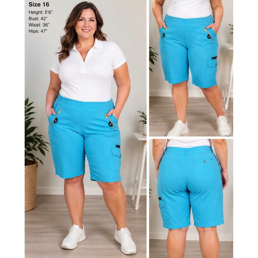Jamie Sadock Golf Bermuda Shorts Womens 16 Aqua Blue Cargo Zip Pocket Stretch